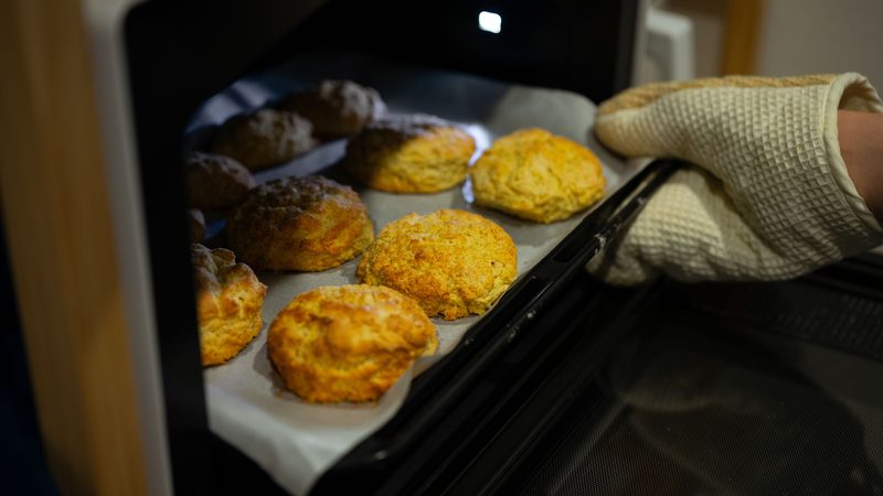 A built-in oven in a fitted kitchen